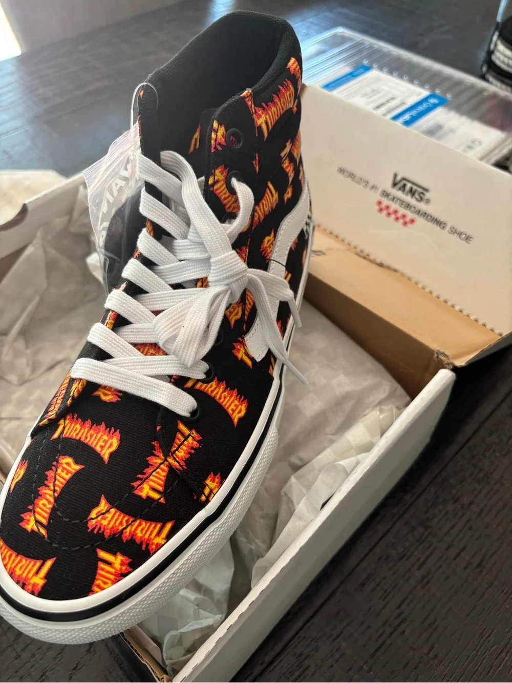 Vans High Top Sneakers with Flame Logo Print - Black, Orange & Yellow